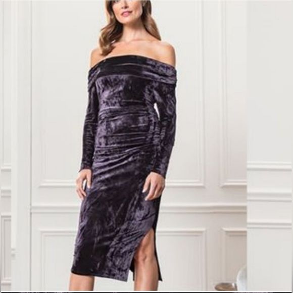 WORTH Amethyst Ombre Velour Off-Shoulder Dress - Size Medium - Picture 1 of 9